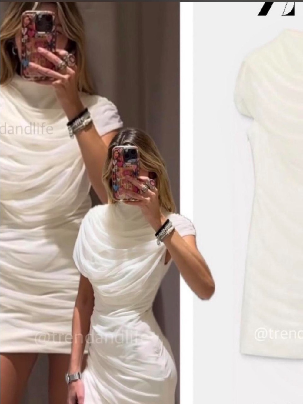 Zara Cream Draped Midi Dress - Picture 3 of 6